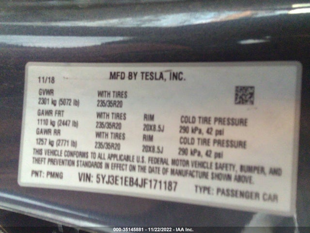 Tesla MODEL 3 2018 5YJ3E1EB4JF171187 Image 10