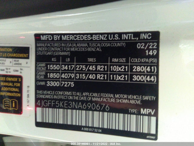 2022 Mercedes-Benz GLS-Class, VIN: 4JGFF5KE3NA690676