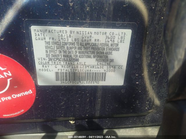 3N1CP5CU9JL522590 Nissan KICKS SV
