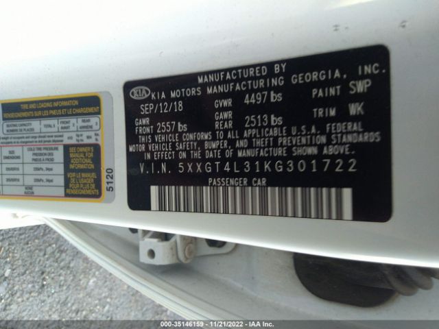 5XXGT4L31KG301722 KIA Optima Lx