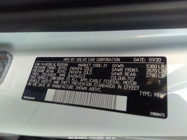 2020 Volvo XC60, VIN: YV4102RL9L1555599