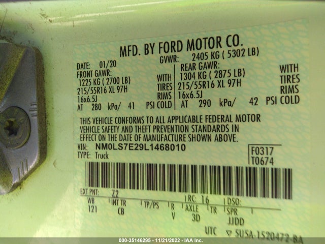 2020 Ford Transit Connect, VIN: NM0LS7E29L1468010
