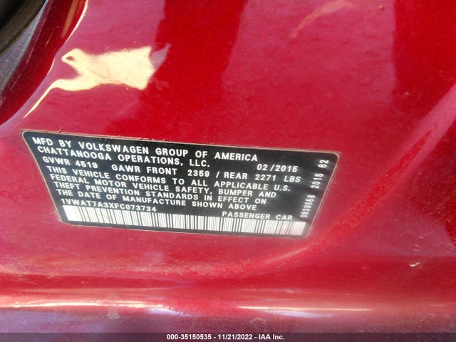 Volkswagen Passat 1.8t S 2015 1VWAT7A3XFC073734 Image 10