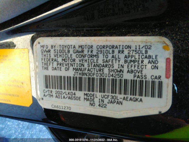 Lexus LS 430 2003 JTHBN30F030104250 Image 9