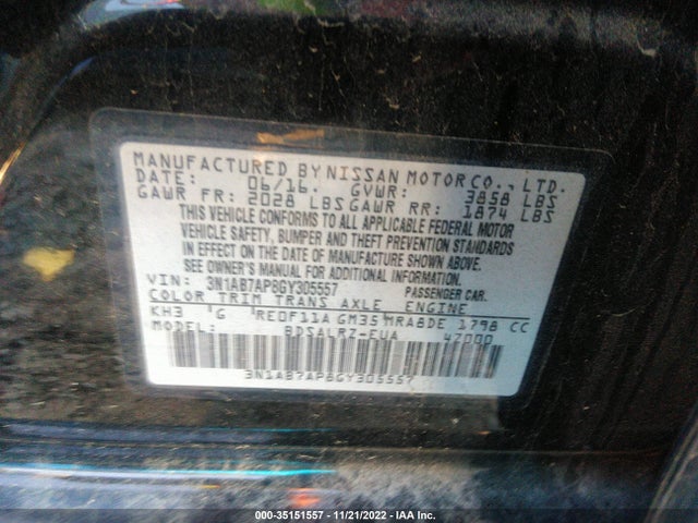 2016 NISSAN SENTRA SR VIN: 3N1AB7AP8GY305557