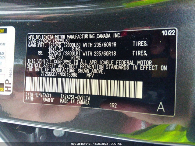 2022 Lexus NX, VIN: 2T2GGCEZ1NC015988