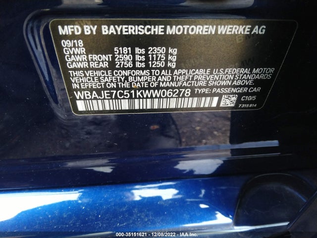 BMW 5 Series 540i Xdrive 2019 аукцион фото