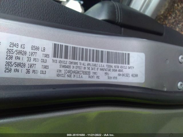 1C4RDHAG0KC769699 Dodge Durango Sxt Plus