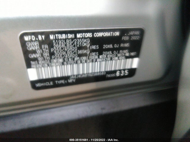 JA4J4UA81NZ068583 Mitsubishi Outlander Se
