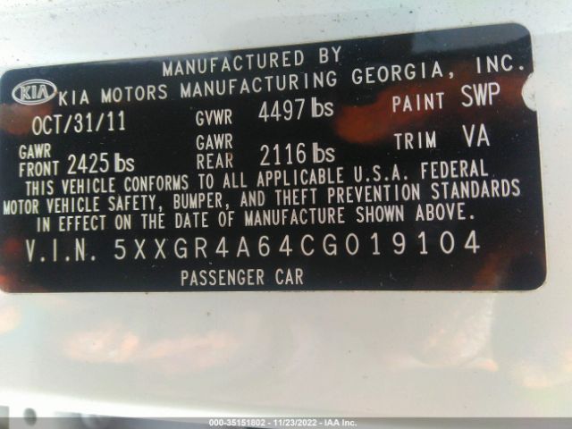 5XXGR4A64CG019104 KIA OPTIMA SX