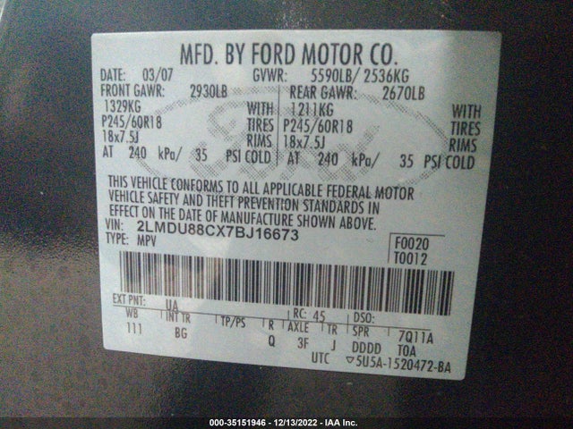 Lincoln MKX 2007 2LMDU88CX7BJ16673 Image 10