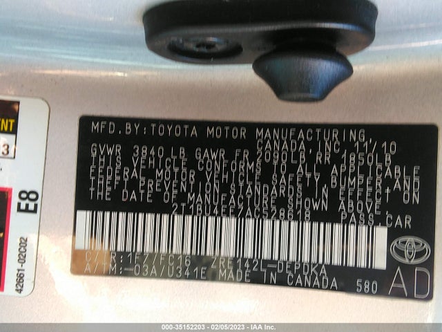 2010 TOYOTA COROLLA VIN: 2T1BU4EE7AC528618
