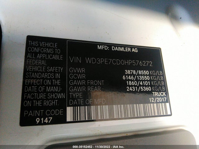 2017 Mercedes-Benz Sprinter, VIN: WD3PE7CD0HP576272