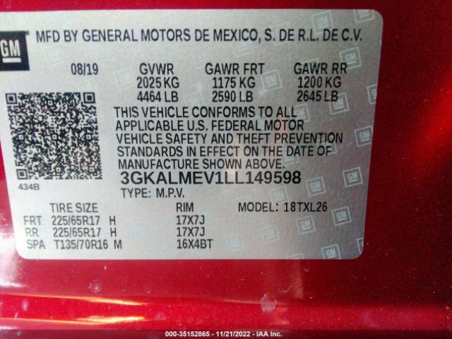 3GKALMEV1LL149598 GMC Terrain Sle