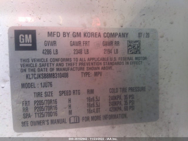 Chevrolet TRAX LS 2021 KL7CJKSB8MB310408 Image 9