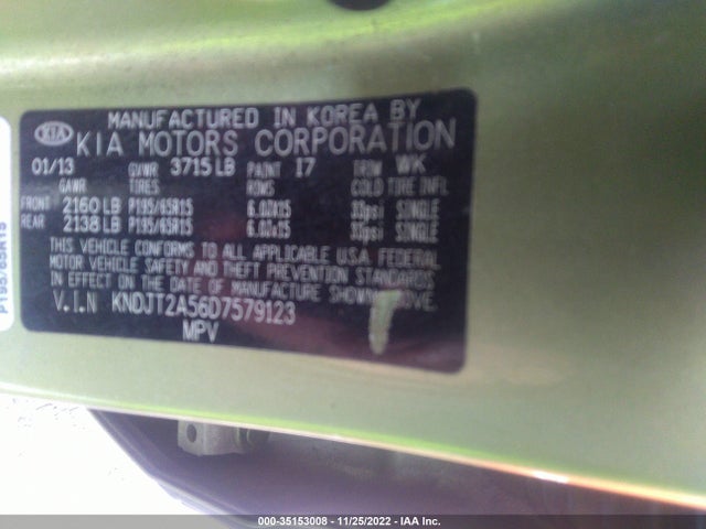 KIA Soul Base 2013 KNDJT2A56D7579123 Image 11