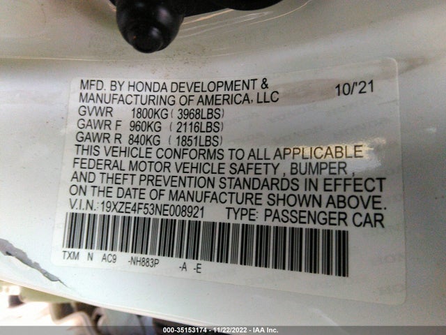 2022 Honda Insight, VIN: 19XZE4F53NE008921