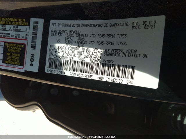 2021 Toyota Tacoma, VIN: 3TYAX5GN5MT016183