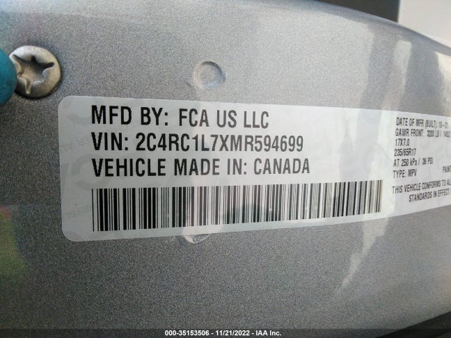 2021 Chrysler Pacifica Hybrid, VIN: 2C4RC1L7XMR594699