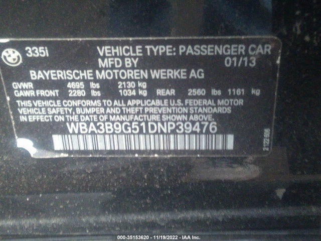 BMW 3 Series 335i Xdrive 2013 WBA3B9G51DNP39476 Image 9