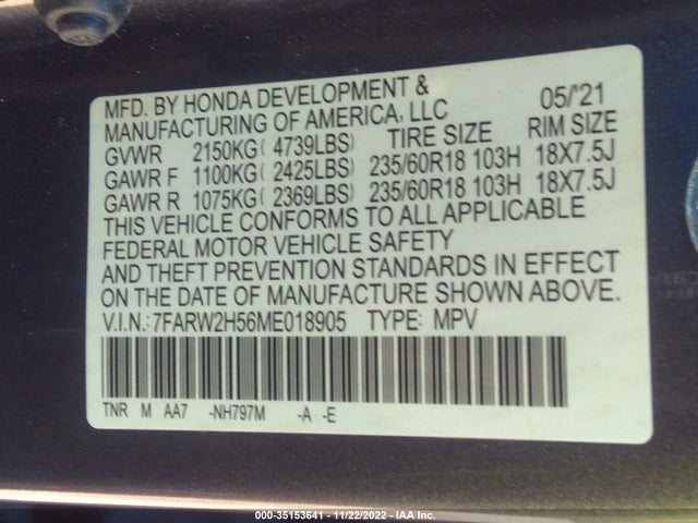 2021 Honda CR-V, VIN: 7FARW2H56ME018905
