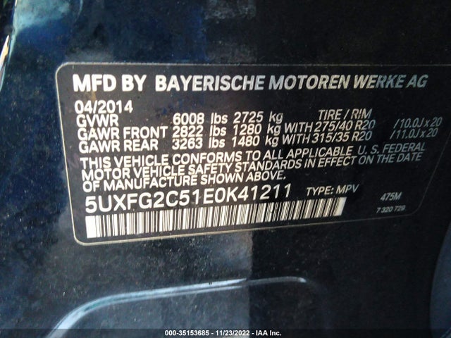 BMW X6 Xdrive35i 2014 5UXFG2C51E0K41211 Image 10