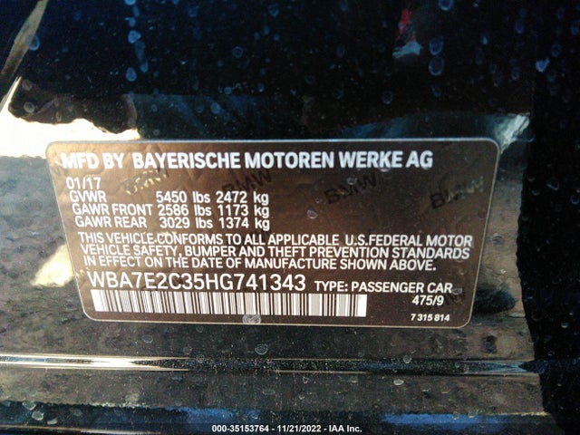 2017 BMW 7 Series, VIN: WBA7E2C35HG741343