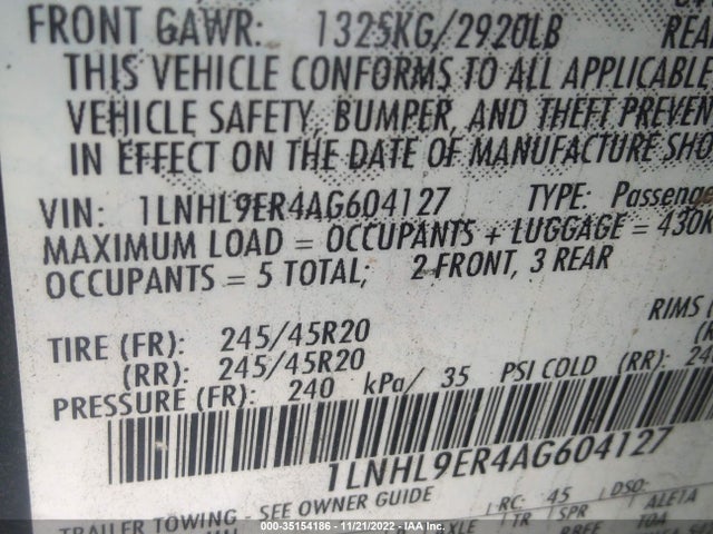 Lincoln MKS 2010 1LNHL9ER4AG604127 Image 10