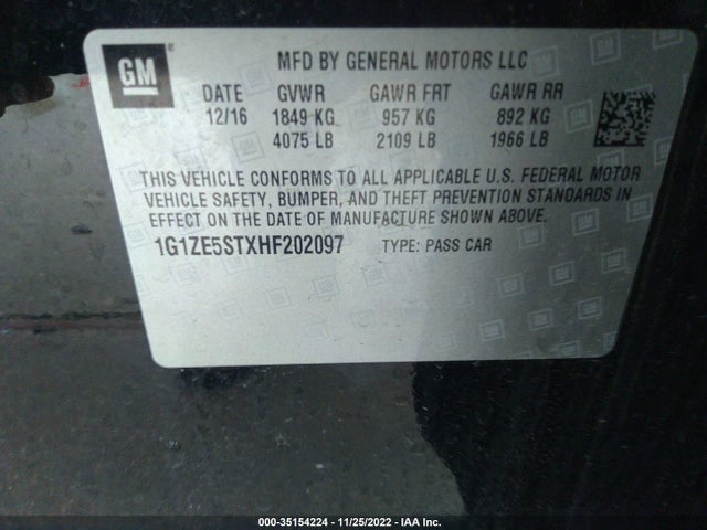 2017 Chevrolet Malibu, VIN: 1G1ZE5STXHF202097