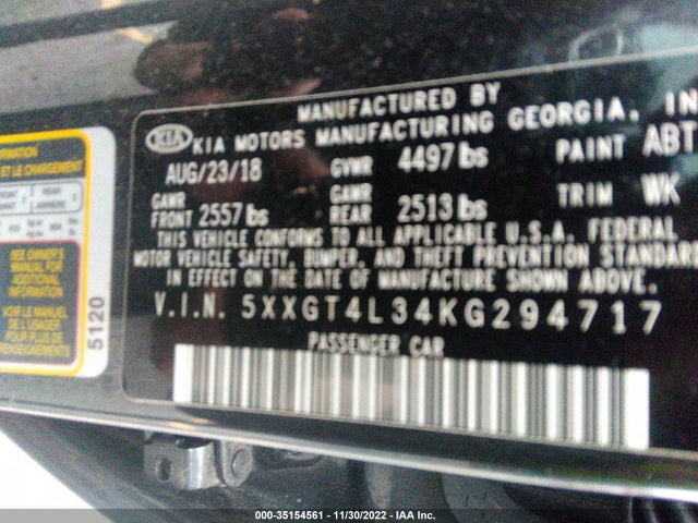 2019 Kia Optima, VIN: 5XXGT4L34KG294717