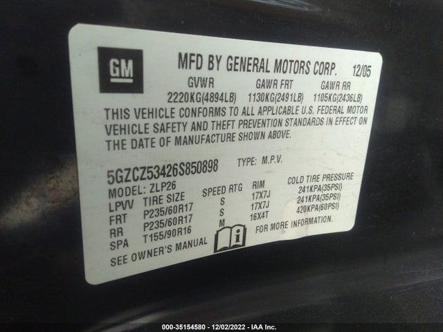 2006 SATURN VUE VIN: 5GZCZ53426S850898