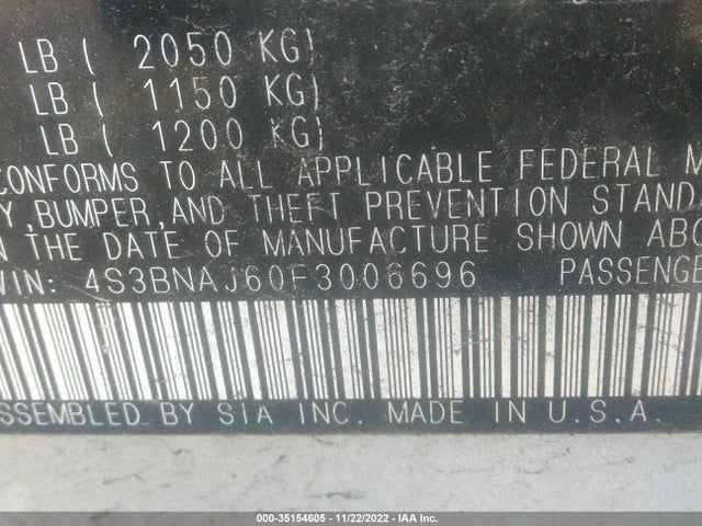 Subaru Legacy 2.5i Limited 2015 4S3BNAJ60F3006696 Image 9