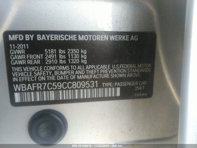 BMW 5 Series 535i 2012 WBAFR7C59CC809531 Image 10