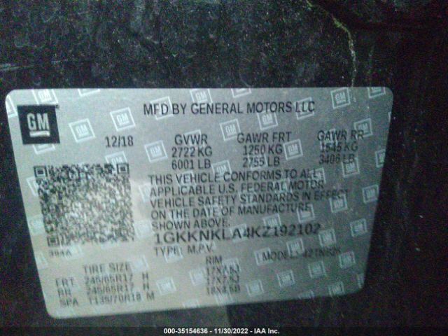 1GKKNKLA4KZ192102 GMC ACADIA SLE