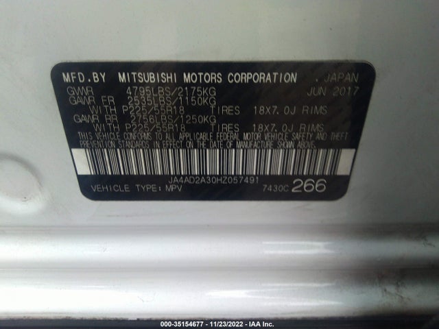 2017 Mitsubishi Outlander, VIN: JA4AD2A30HZ057491