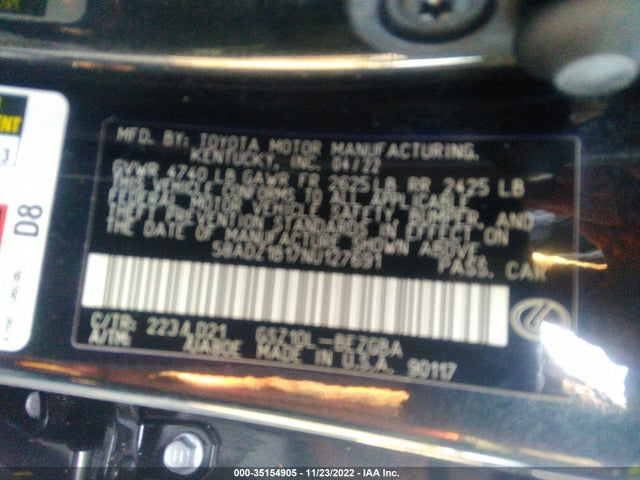 2022 Lexus ES, VIN: 58ADZ1B17NU127691