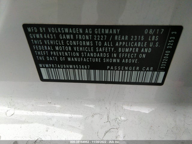 2017 Volkswagen Golf, VIN: WVWPR7AU9HW953667
