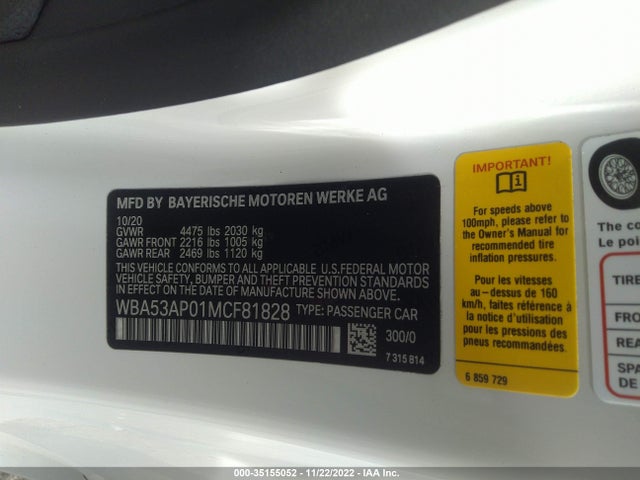 2021 BMW 4 Series, VIN: WBA53AP01MCF81828