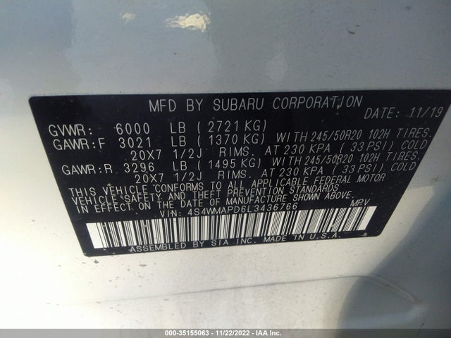 2020 Subaru Ascent, VIN: 4S4WMAPD6L3436766
