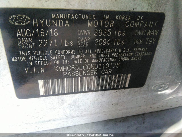2019 Hyundai Ioniq, VIN: KMHC65LC0KU110178