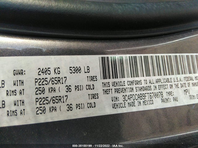 Dodge Journey American Value Pkg 2015 3C4PDCAB9FT670078 Image 9