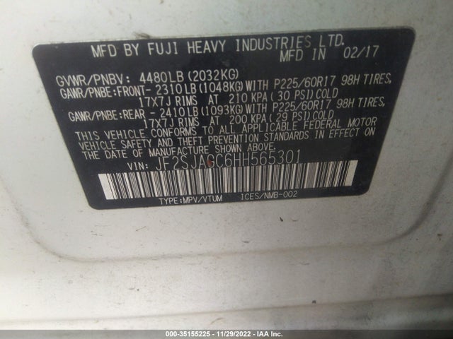 2017 SUBARU FORESTER PREMIUM VIN: JF2SJAGC6HH565301