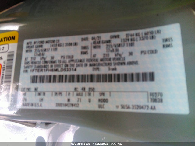 2021 Ford Ranger, VIN: 1FTER1FH6MLD53314