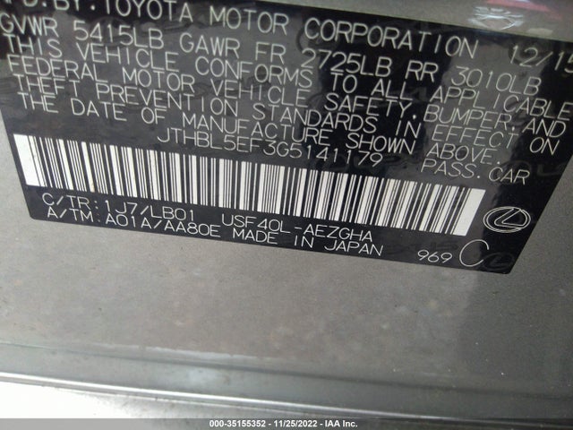 2016 Lexus LS, VIN: JTHBL5EF3G5141179