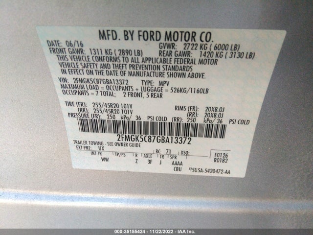 2016 Ford Flex, VIN: 2FMGK5C87GBA13372
