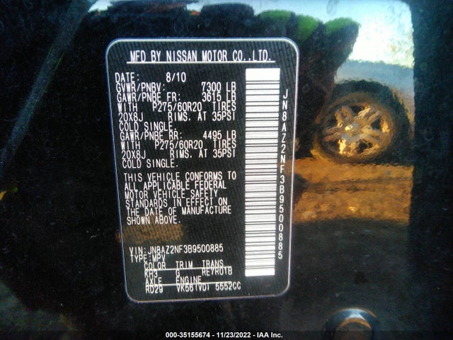 2011 INFINITI QX56 7-PASSENGER VIN: JN8AZ2NF3B9500885