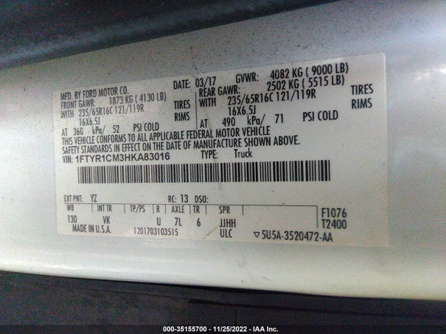 2017 Ford Transit, VIN: 1FTYR1CM3HKA83016