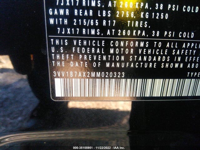 2021 VOLKSWAGEN TIGUAN S VIN: 3VV1B7AX2MM020323
