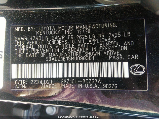 2021 Lexus ES, VIN: 58ADZ1B15MU090381