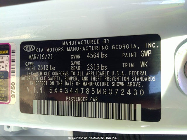 2021 Kia K5, VIN: 5XXG44J85MG072430